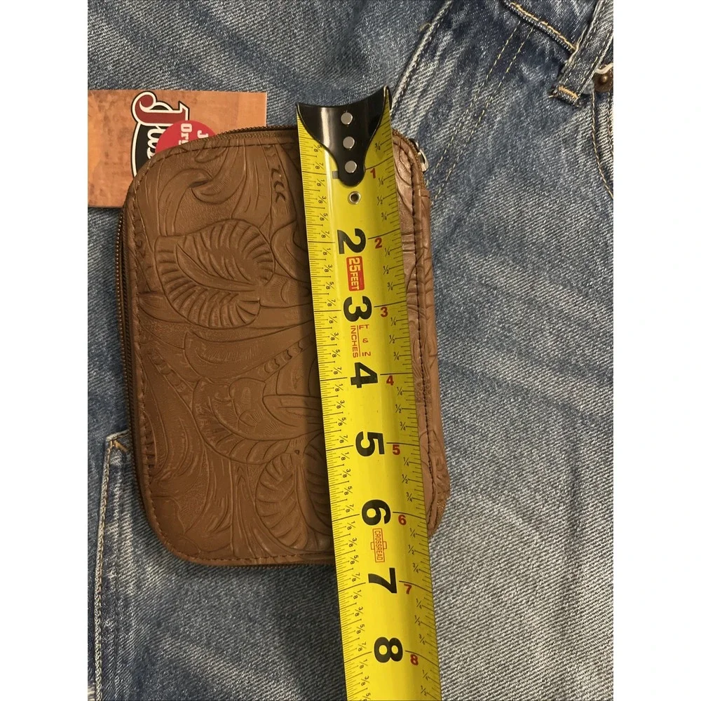 NWT New‎ Justin Western Tool Brown Leather Jewelry Organizer Wallet Zipper Close